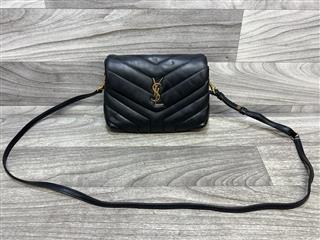 YSL Calfskin Y Quilted Monogram Toy Loulou Crossbody Bag Black